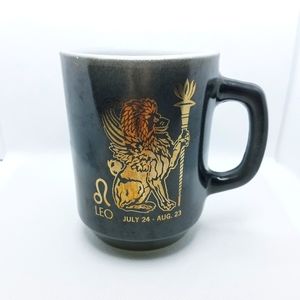 Vintage 70s Anchor Hocking black zodiac LEO mug